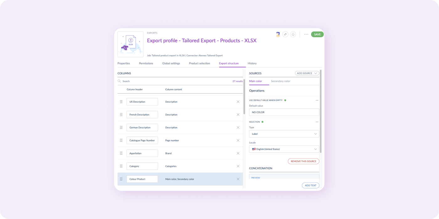 Tailored Exports structure